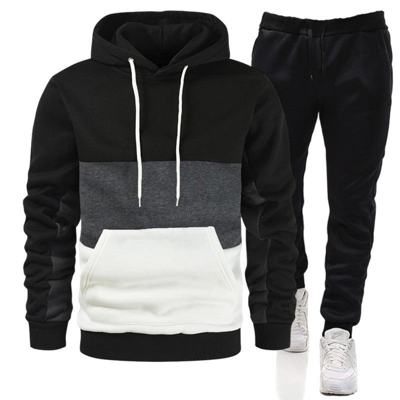 Men's 3 Color Block Hoodie Sportswear Suit